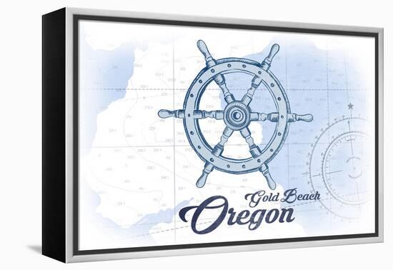 Gold Beach, Oregon - Ship Wheel - Blue - Coastal Icon-Lantern Press-Framed Stretched Canvas