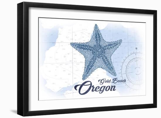 Gold Beach, Oregon - Starfish - Blue - Coastal Icon-Lantern Press-Framed Art Print