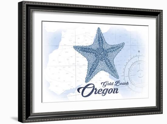 Gold Beach, Oregon - Starfish - Blue - Coastal Icon-Lantern Press-Framed Art Print