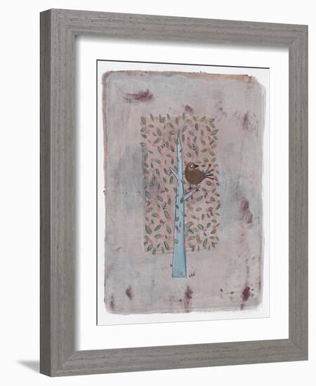 Gold Bird in Square Tree 14-Maria Pietri Lalor-Framed Giclee Print