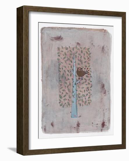 Gold Bird in Square Tree 14-Maria Pietri Lalor-Framed Giclee Print