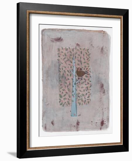 Gold Bird in Square Tree 14-Maria Pietri Lalor-Framed Giclee Print