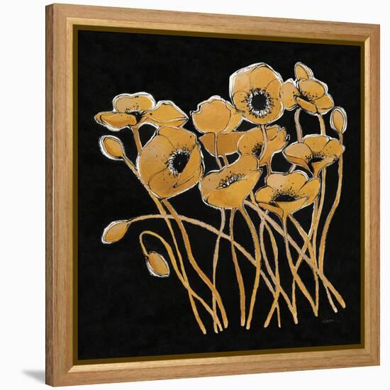 Gold Black Line Poppies I v2-Shirley Novak-Framed Stretched Canvas