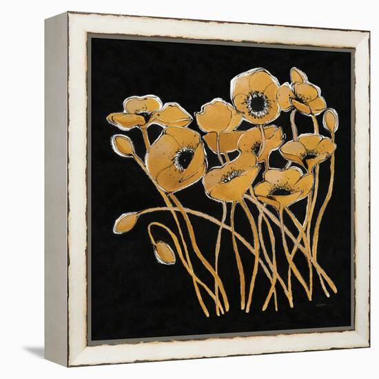 Gold Black Line Poppies I v2-Shirley Novak-Framed Stretched Canvas