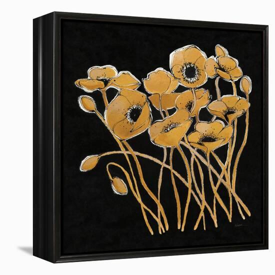 Gold Black Line Poppies I v2-Shirley Novak-Framed Stretched Canvas