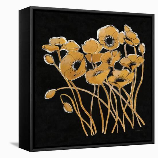 Gold Black Line Poppies I v2-Shirley Novak-Framed Stretched Canvas