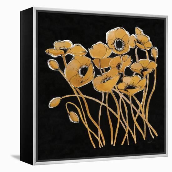 Gold Black Line Poppies I v2-Shirley Novak-Framed Stretched Canvas