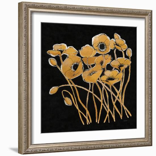 Gold Black Line Poppies I v2-Shirley Novak-Framed Art Print