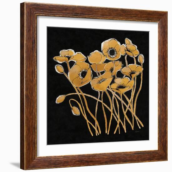 Gold Black Line Poppies I v2-Shirley Novak-Framed Art Print