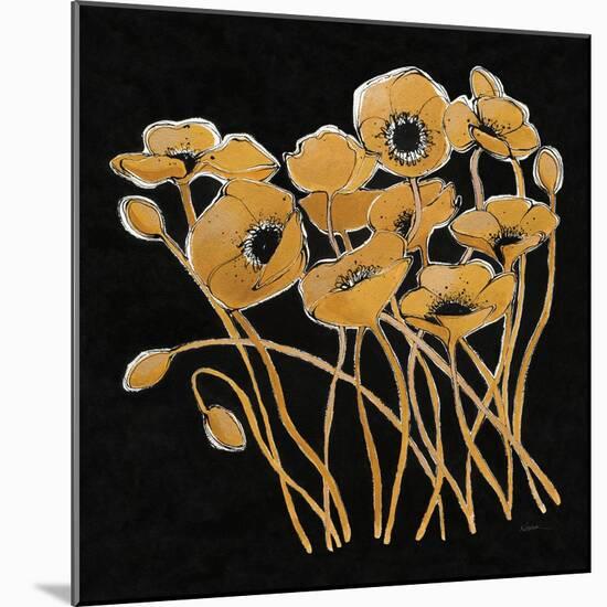 Gold Black Line Poppies I v2-Shirley Novak-Mounted Art Print