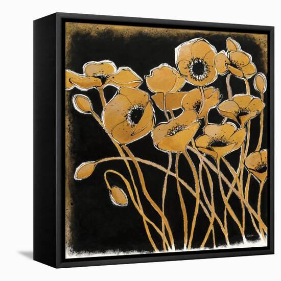 Gold Black Line Poppies I-Shirley Novak-Framed Stretched Canvas