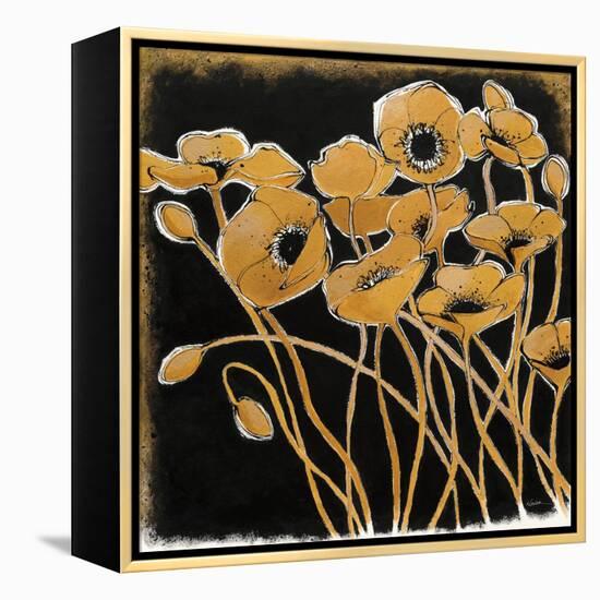 Gold Black Line Poppies I-Shirley Novak-Framed Stretched Canvas