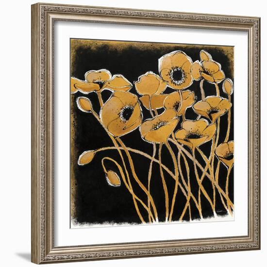 Gold Black Line Poppies I-Shirley Novak-Framed Art Print