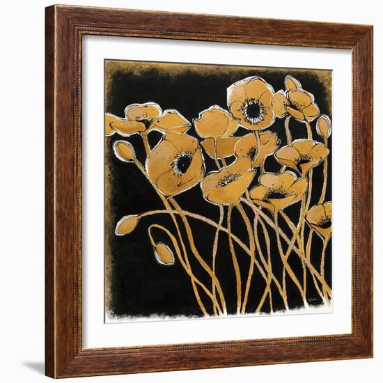 Gold Black Line Poppies I-Shirley Novak-Framed Art Print