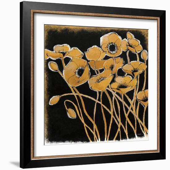 Gold Black Line Poppies I-Shirley Novak-Framed Art Print