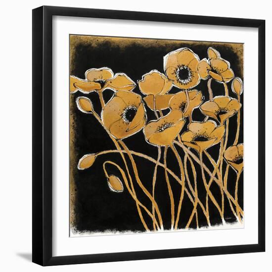 Gold Black Line Poppies I-Shirley Novak-Framed Art Print