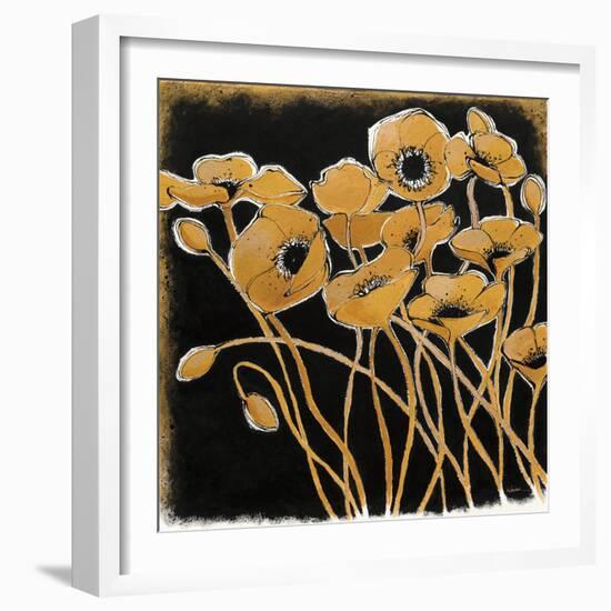 Gold Black Line Poppies I-Shirley Novak-Framed Art Print