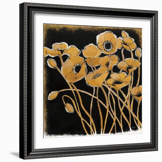 Gold Black Line Poppies I-Shirley Novak-Framed Art Print