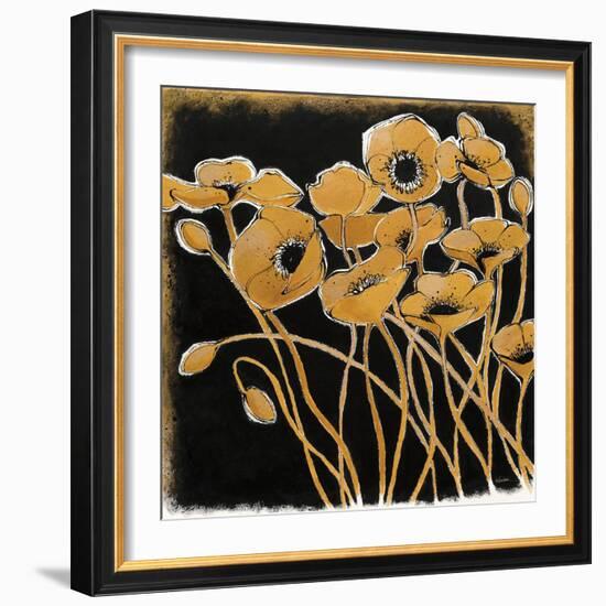 Gold Black Line Poppies I-Shirley Novak-Framed Art Print