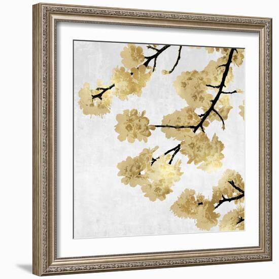 Gold Blossoms on White II-Kate Bennett-Framed Art Print