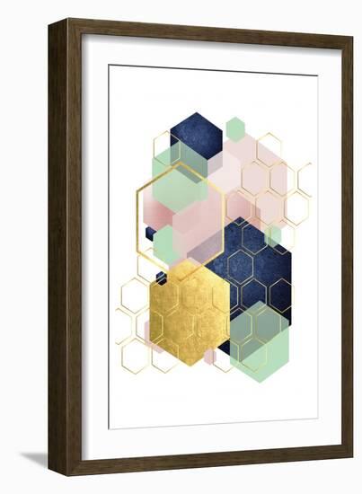 Gold Blush Navy Mint Hexagonal-Urban Epiphany-Framed Art Print