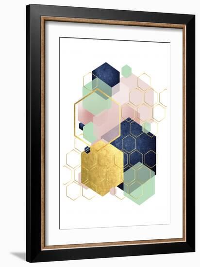 Gold Blush Navy Mint Hexagonal-Urban Epiphany-Framed Art Print