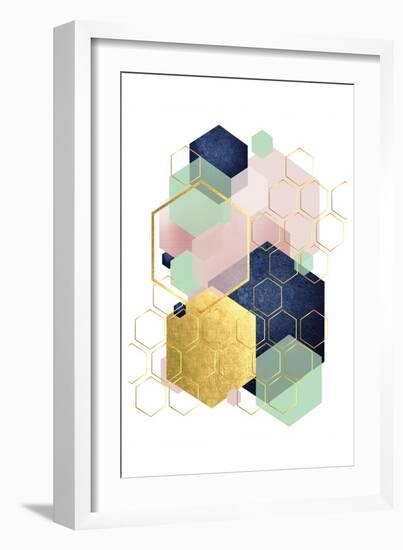 Gold Blush Navy Mint Hexagonal-Urban Epiphany-Framed Art Print