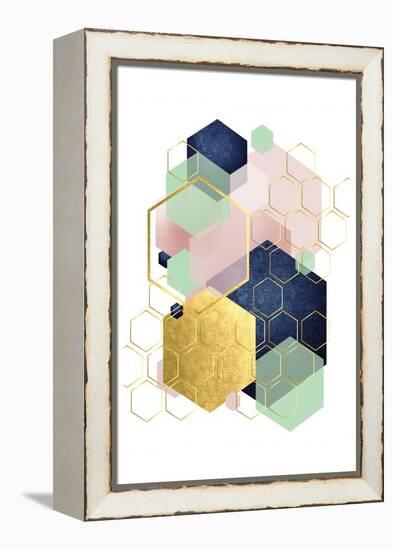 Gold Blush Navy Mint Hexagonal-Urban Epiphany-Framed Stretched Canvas