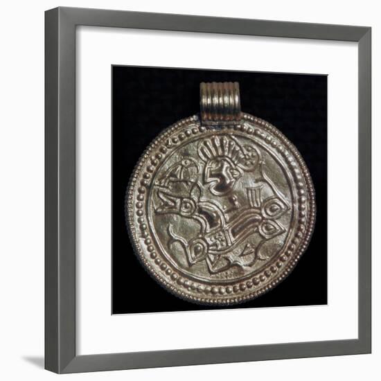 Gold bracteate from Sweden showing Odin and a raven. Artist: Unknown-Unknown-Framed Giclee Print