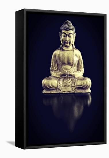 Gold Buddha on Black with Reflection-Tom Quartermaine-Framed Premier Image Canvas