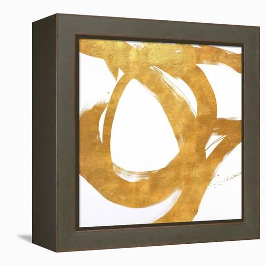 Gold Circular Strokes I-Megan Morris-Framed Stretched Canvas