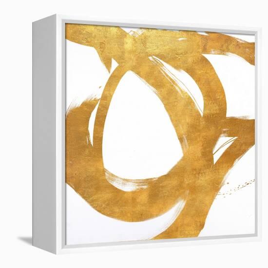 Gold Circular Strokes I-Megan Morris-Framed Stretched Canvas