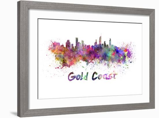 Gold Coast Skyline in Watercolor-paulrommer-Framed Art Print