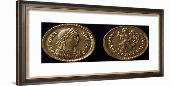 Gold Coin Bearing Image of Theodosius I, Recto and Verso, Byzantine Coins Ad-null-Framed Giclee Print