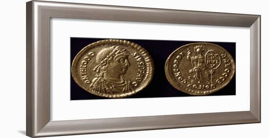 Gold Coin Bearing Image of Theodosius I, Recto and Verso, Byzantine Coins Ad-null-Framed Giclee Print