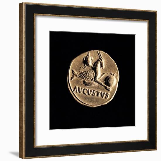 Gold Coin of Augustus Aureus, 18-16 A.D. Ancient Roman coin. Palazzo Massimo, Rome, Italy-null-Framed Art Print