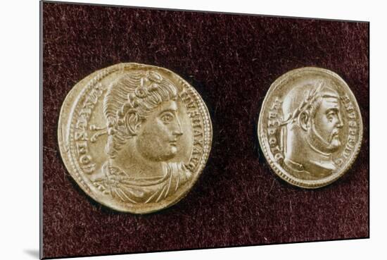 Gold Coins Showing Heads of Roman Emperors Constantine the Great and Diocletian, 4th Century-null-Mounted Giclee Print