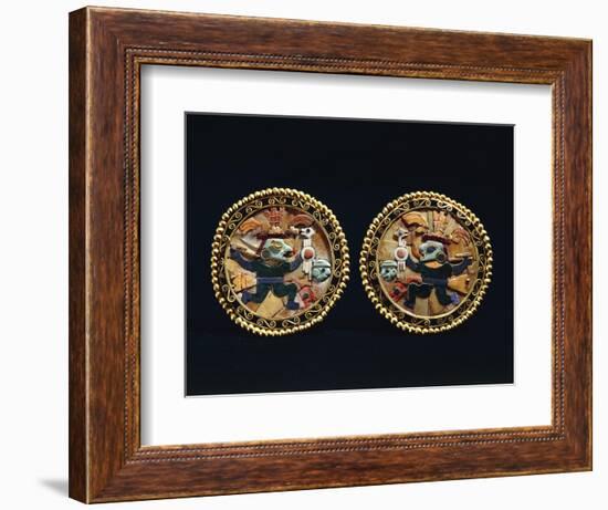 Gold Earrings Decorated with Lapis Lazuli and Shell Mosaic Depicting Warriors-null-Framed Giclee Print
