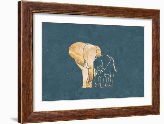 Gold Elephant Line Art Silhouettes 2-Sarah Manovski-Framed Giclee Print