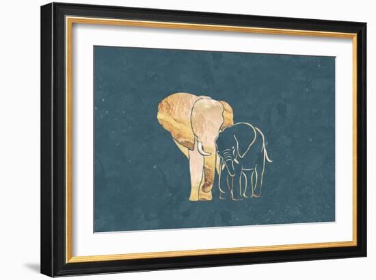 Gold Elephant Line Art Silhouettes 2-Sarah Manovski-Framed Giclee Print