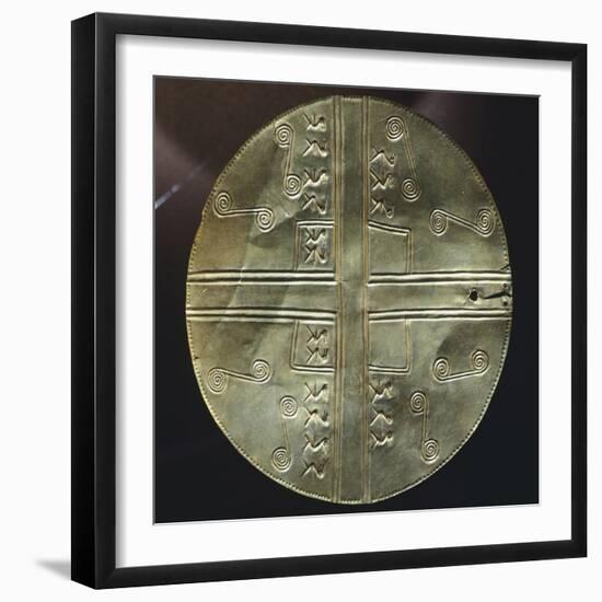 Gold Embossed Disk Showing Geometric Motifs and a Pair of Stylized Birds-null-Framed Giclee Print