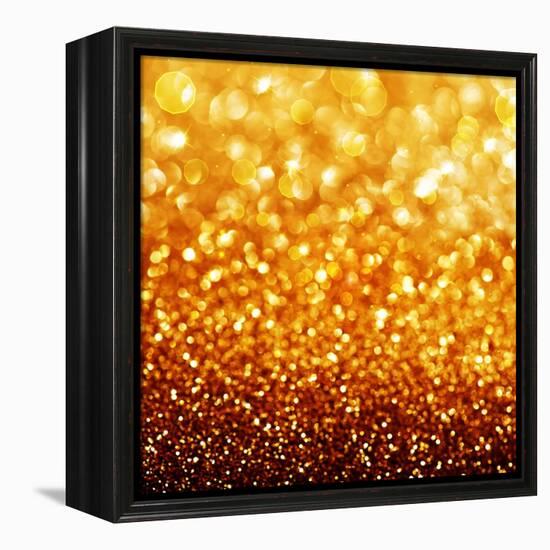 Gold Festive Background - Abstract Golden Christmas and New Year Bokeh Blinking Background-Subbotina Anna-Framed Stretched Canvas