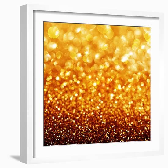 Gold Festive Background - Abstract Golden Christmas and New Year Bokeh Blinking Background-Subbotina Anna-Framed Premium Giclee Print