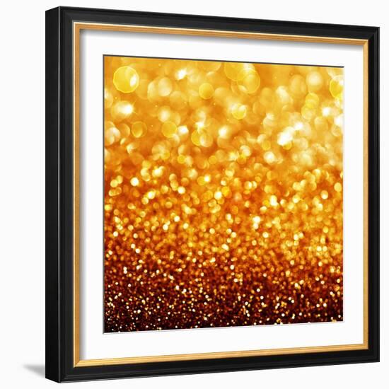 Gold Festive Background - Abstract Golden Christmas and New Year Bokeh Blinking Background-Subbotina Anna-Framed Premium Giclee Print