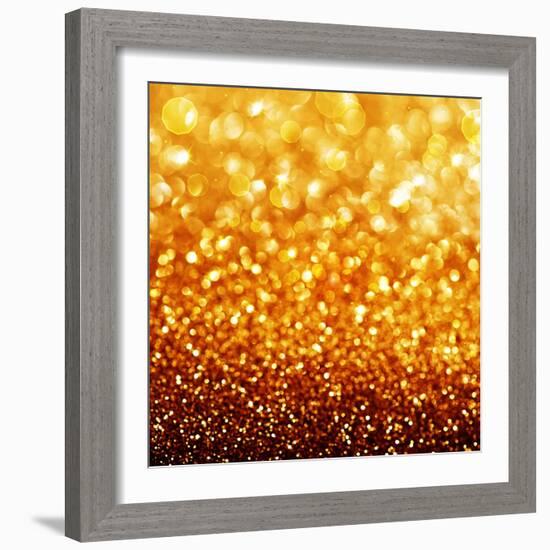 Gold Festive Background - Abstract Golden Christmas and New Year Bokeh Blinking Background-Subbotina Anna-Framed Art Print