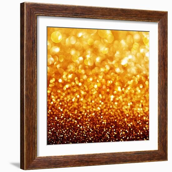 Gold Festive Background - Abstract Golden Christmas and New Year Bokeh Blinking Background-Subbotina Anna-Framed Art Print
