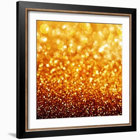 Gold Festive Background - Abstract Golden Christmas and New Year Bokeh Blinking Background-Subbotina Anna-Framed Art Print