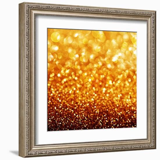 Gold Festive Background - Abstract Golden Christmas and New Year Bokeh Blinking Background-Subbotina Anna-Framed Art Print