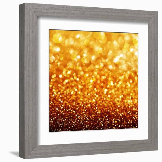 Gold Festive Background - Abstract Golden Christmas and New Year Bokeh Blinking Background-Subbotina Anna-Framed Art Print