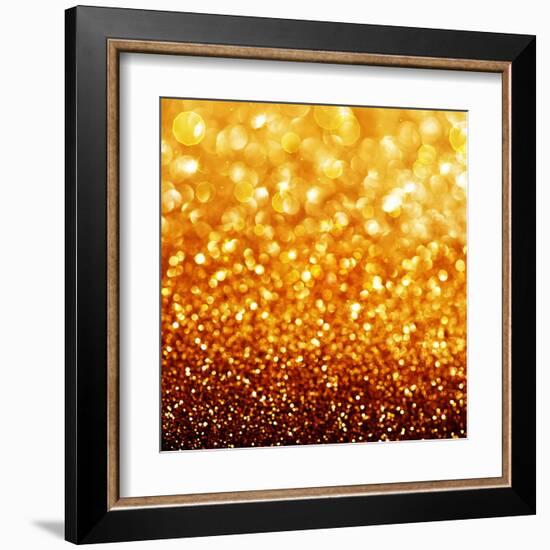 Gold Festive Background - Abstract Golden Christmas and New Year Bokeh Blinking Background-Subbotina Anna-Framed Art Print